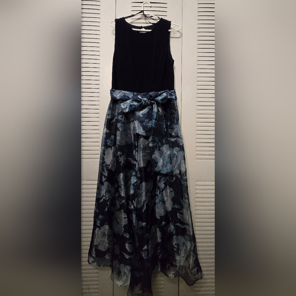 Elegant Black and Blue Floral Gown